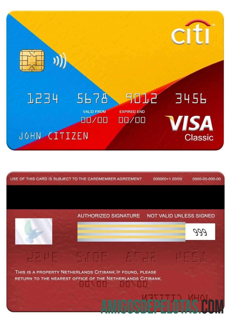 Netherlands Citibank Visa Classic Card example